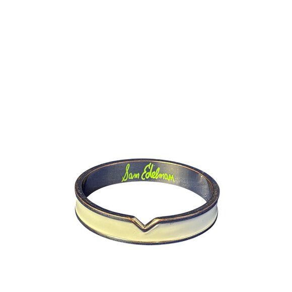 Sam Edelman Signed Bangle Bracelet Cream Enamel Goldtone 7.75 inches - Picture 1 of 6